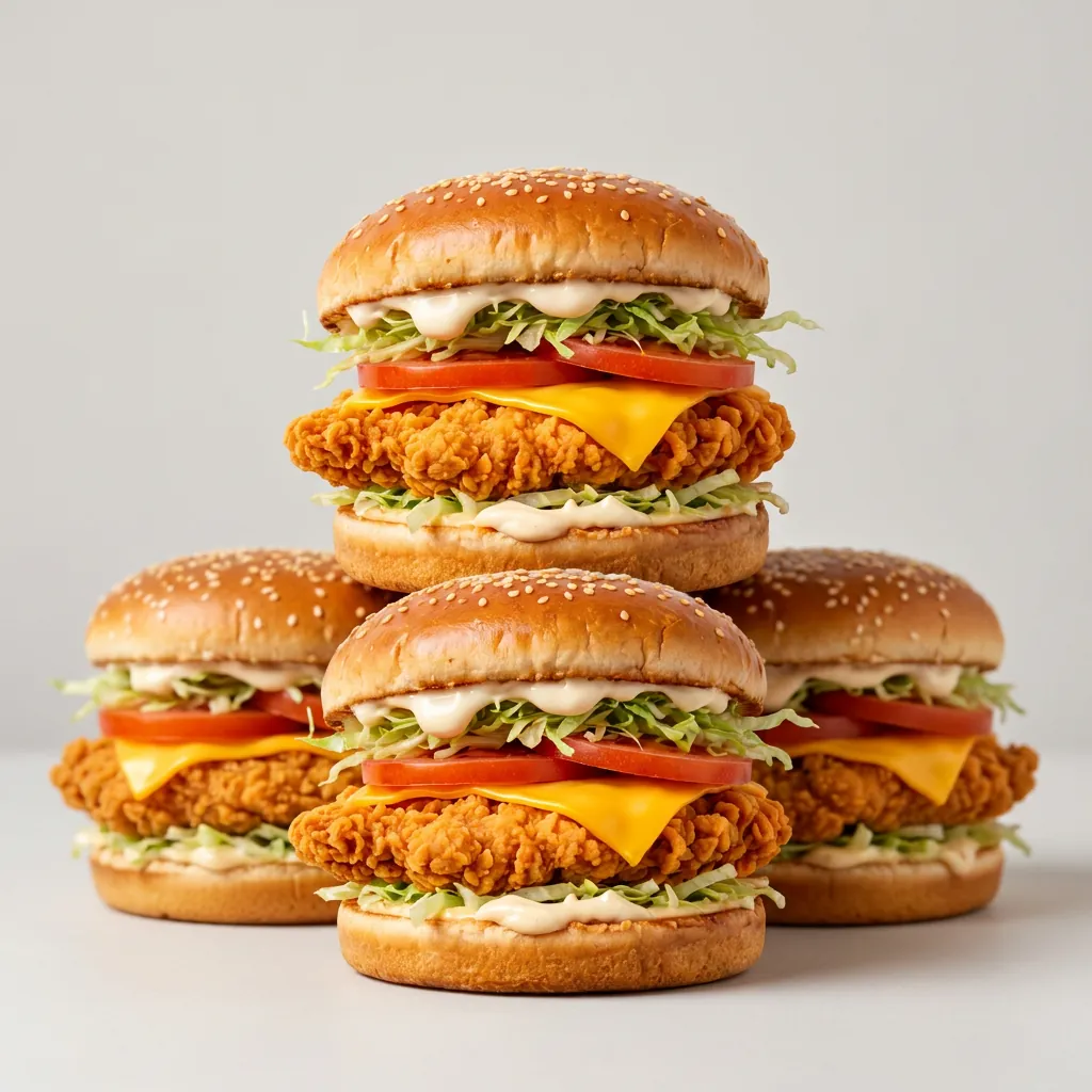 Stack of crispy chicken burgers