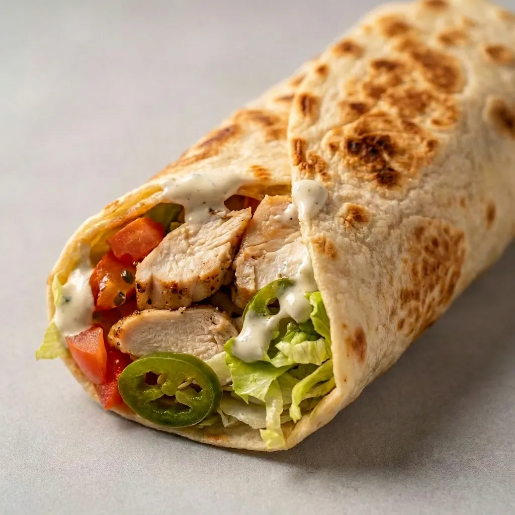 Tawa grilled Lebanese roll cut open