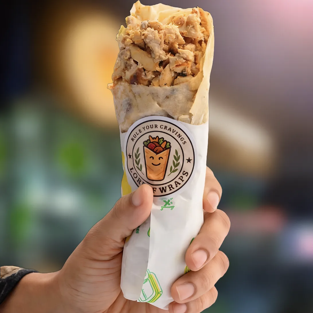 Rumali shawarma held in Lord Of Wraps paper